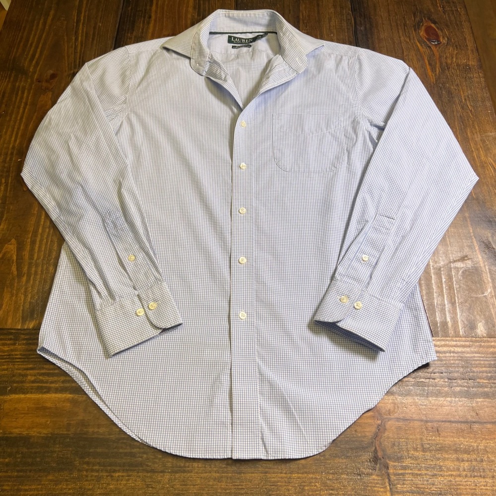 Lauren Ralph Lauren Mens Blue‎ Gingham Check Stretch Cotton Button Down Shirt XL
